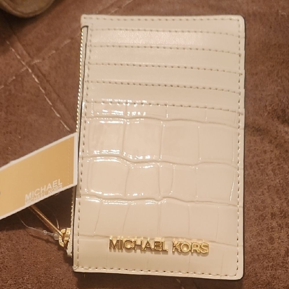 Michael Kors Ivory Croc-Embossed Card Holder